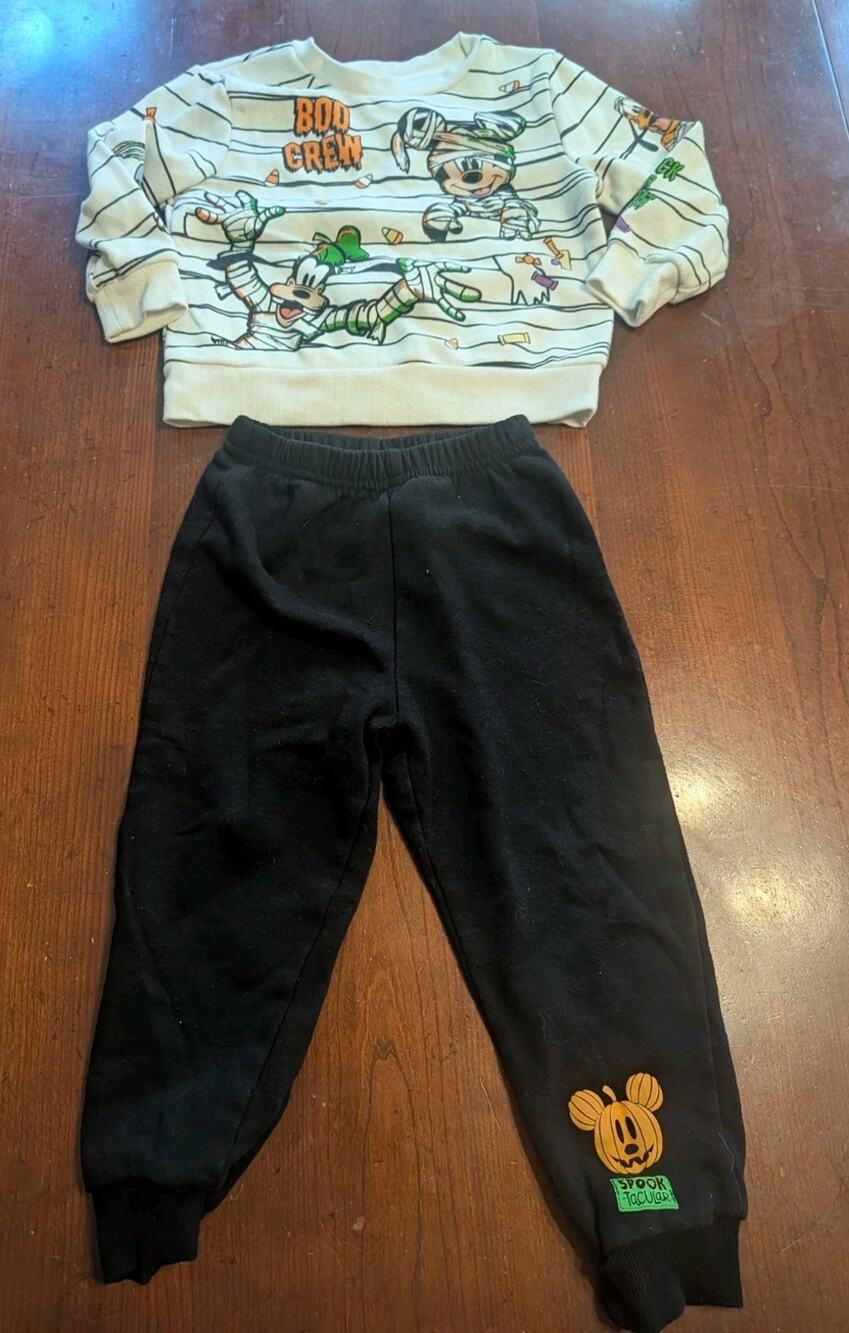 Disney Mickey Sweatshirt Pants Outfit Halloween Boys Toddler 3T Boo Crew